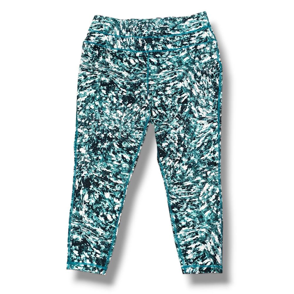 Zelos Leggings Plus Size XXL Green Abstract Print 7/8 Length Hidden Zipper